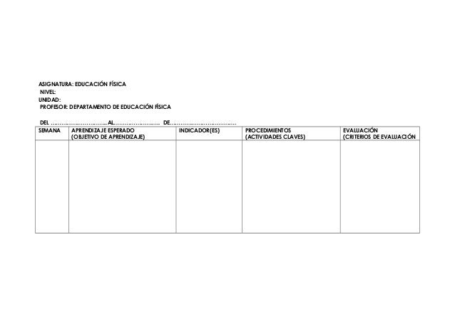 Formato planificación semanal