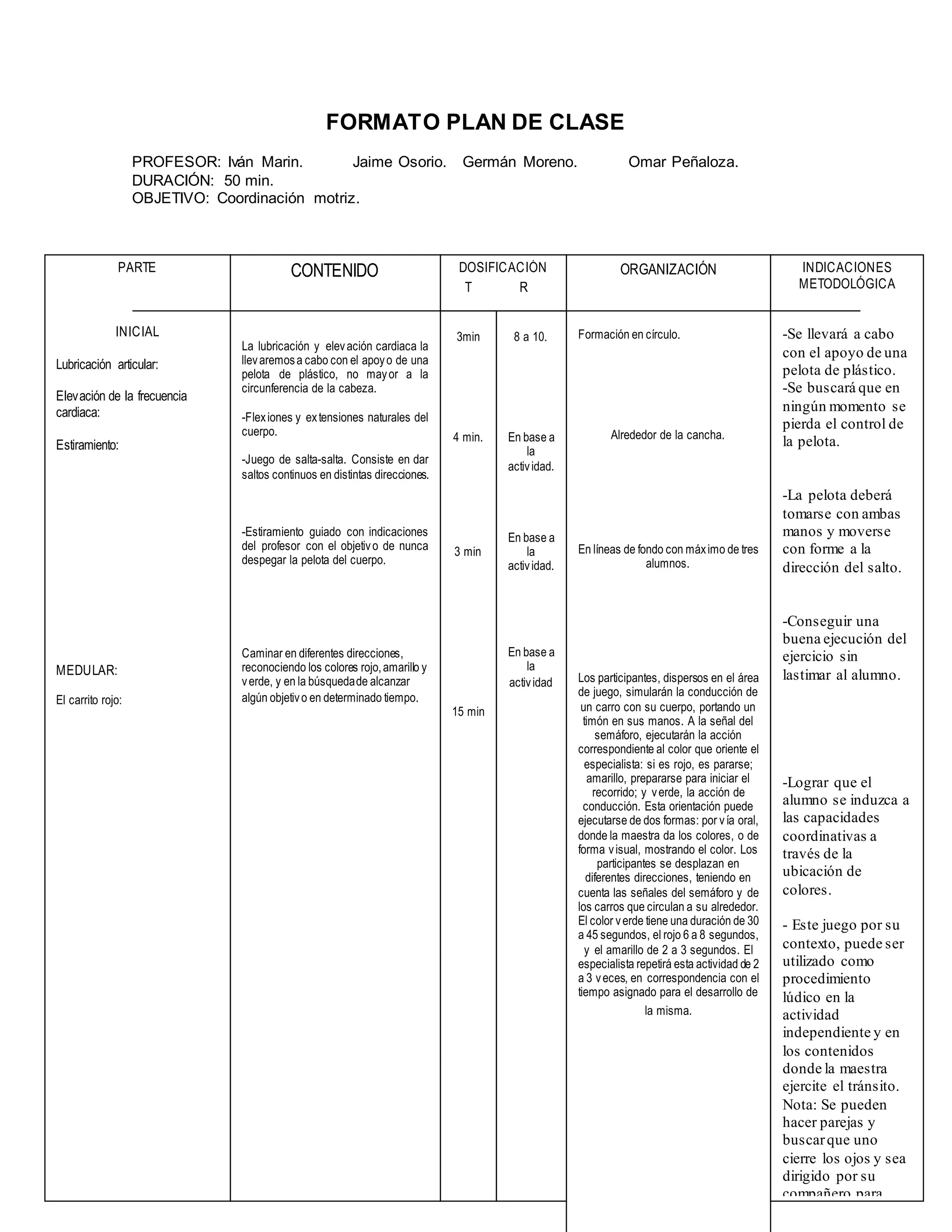 Formato plan de clase para Preescolar | DOCX