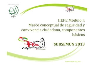 IIEPE Módulo I:
Marco conceptual de seguridad y
convivencia ciudadana, componentes
básicos
SUBSEMUN 2013
www.iiepe.org.mx
 