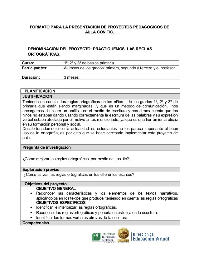 Formato Proyectos De Aula Ortografia Vallecito