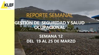 REPORTE SEMANAL
GESTIÓN DE SEGURIDAD Y SALUD
OCUPACIONAL
SEMANA 12
DEL 19 AL 25 DE MARZO
 