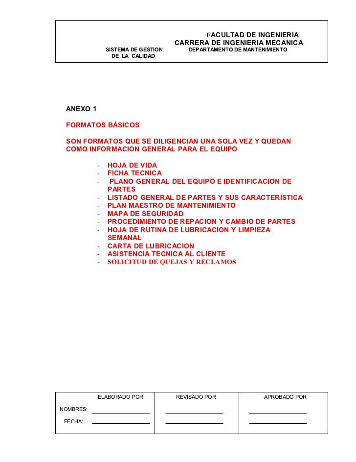 Formatos basicos de mantenimiento