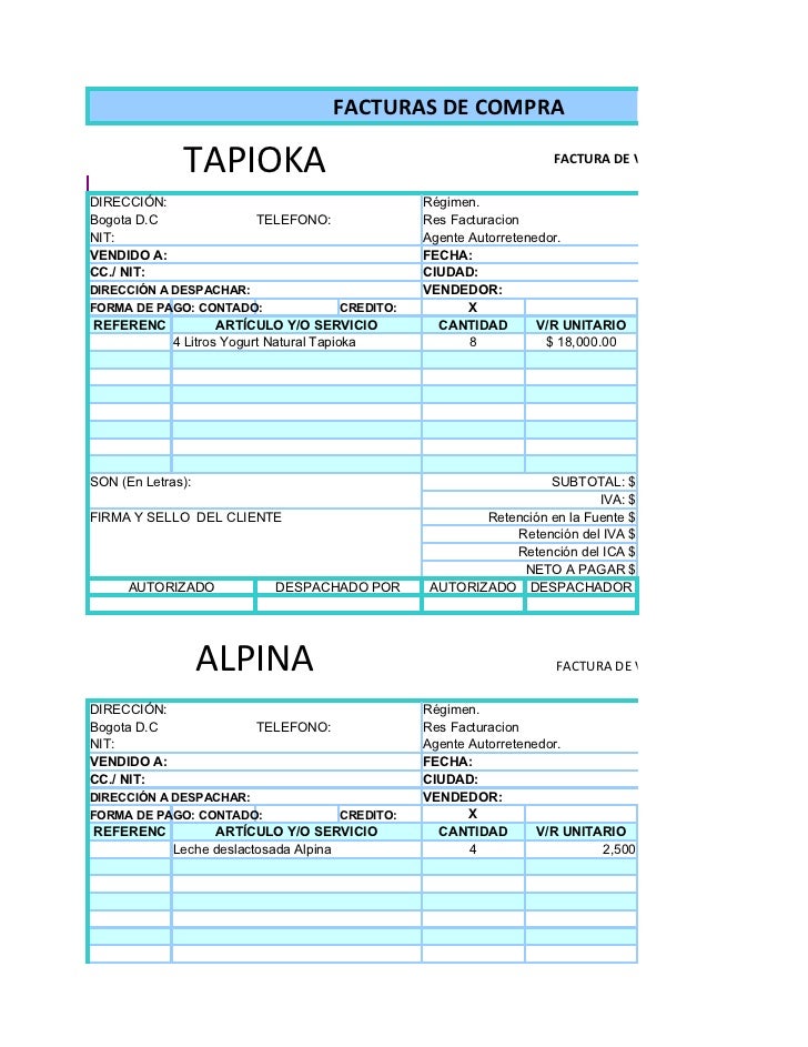 formato de facturas de compra