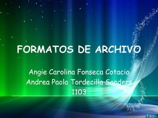 FORMATOS DE ARCHIVO

  Angie Carolina Fonseca Cotacio
 Andrea Paola Tordecilla Sanders
               1103
 