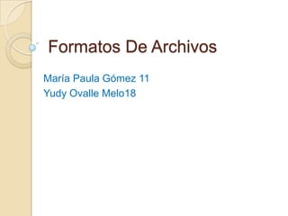 Formatos De Archivos
María Paula Gómez 11
Yudy Ovalle Melo18
 