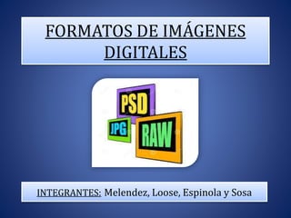 FORMATOS DE IMÁGENES
DIGITALES
INTEGRANTES: Melendez, Loose, Espinola y Sosa
 