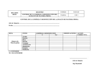 Formatos de registros de control para el area de almacen | DOCX