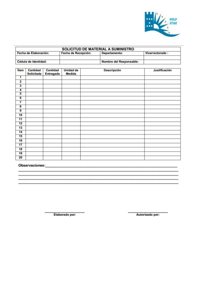 Formatos de solicitud suministros