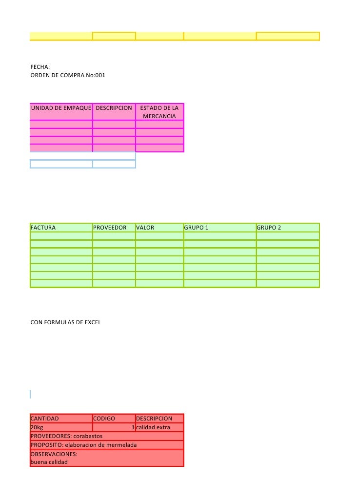 formato orden de pedido excel