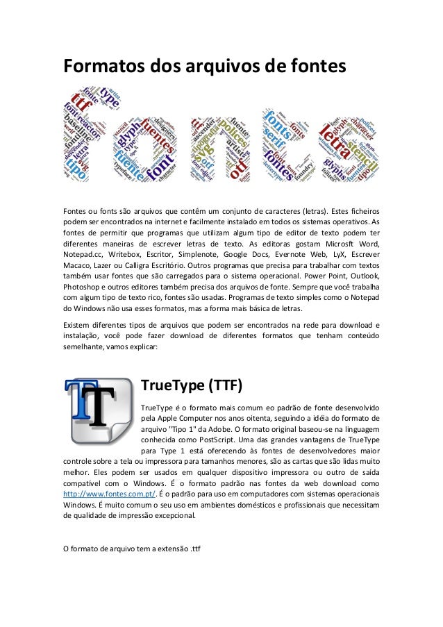 Formatos dos arquivos de fontes TrueType (TTF), PostScript e OpenTyp…
