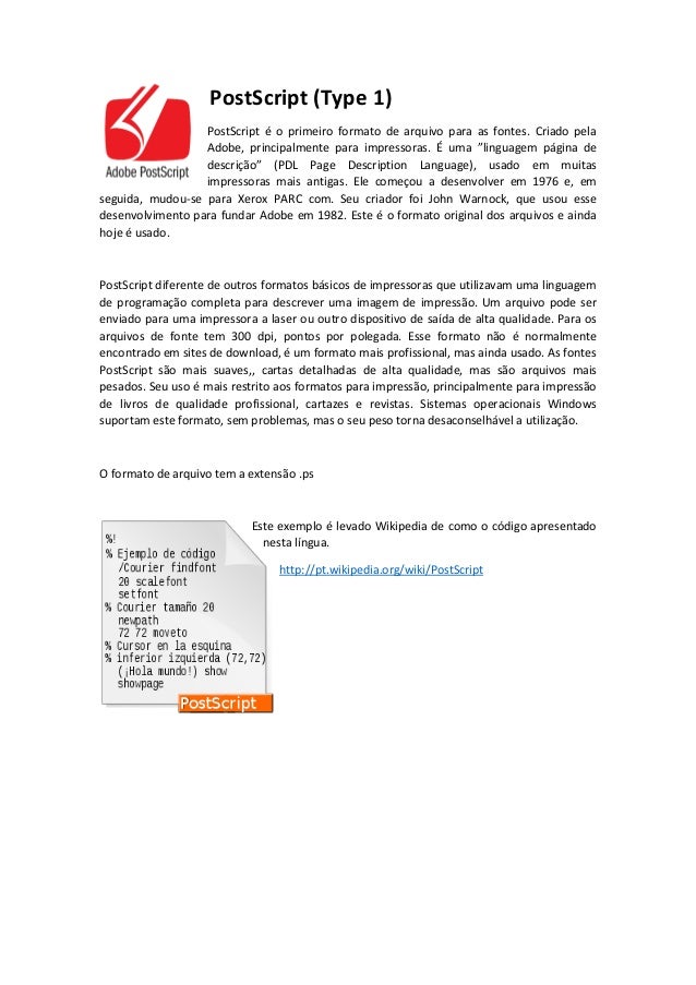 Formatos dos arquivos de fontes TrueType (TTF), PostScript e OpenTyp…