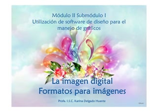 Módulo II Submódulo I
Utilización de software de diseño para el
            manejo de gráficos




     La imagen digital
  Formatos para imágenes
           Profa. I.S.C. Karina Delgado Huante
 