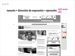 tamaño + dirección de expansión + ejecución
panel
roll-over
clic
 