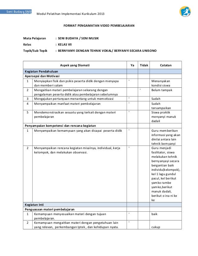 Format Pengamatan Video Pembelajaran