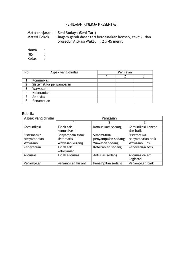 Rpp Seni Budaya Kurikulum 2013 Format penilaian tari http 