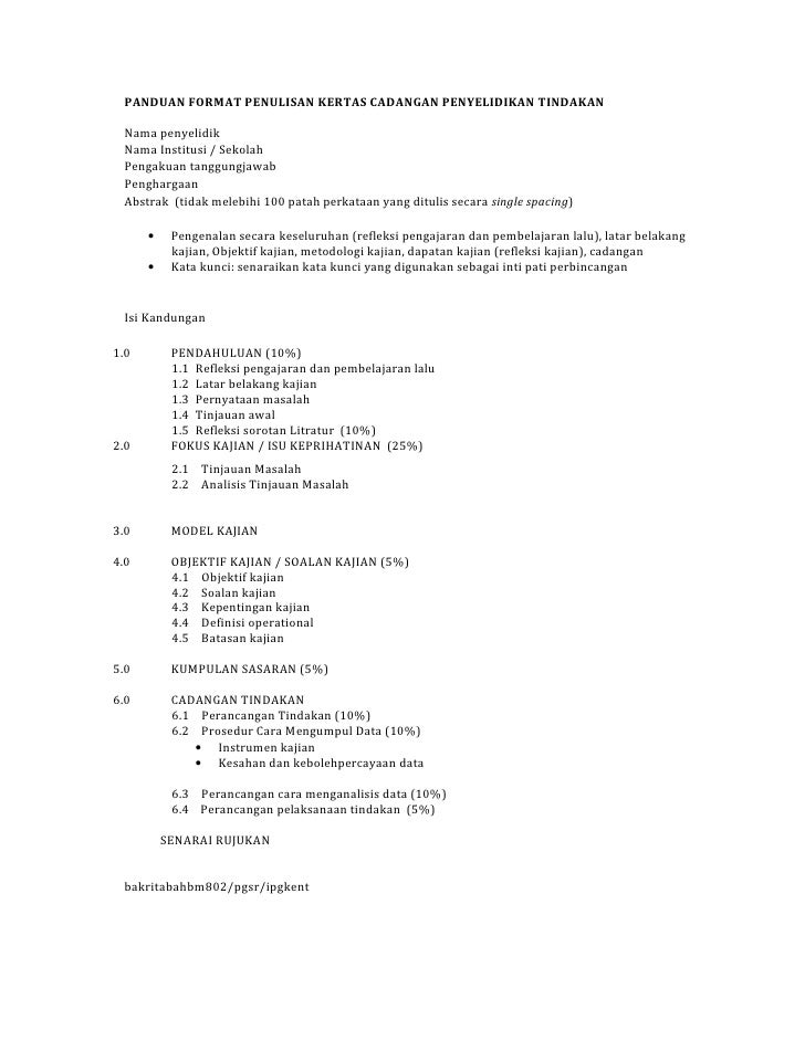 Format Penulisan Proposal Kajian Tindakan