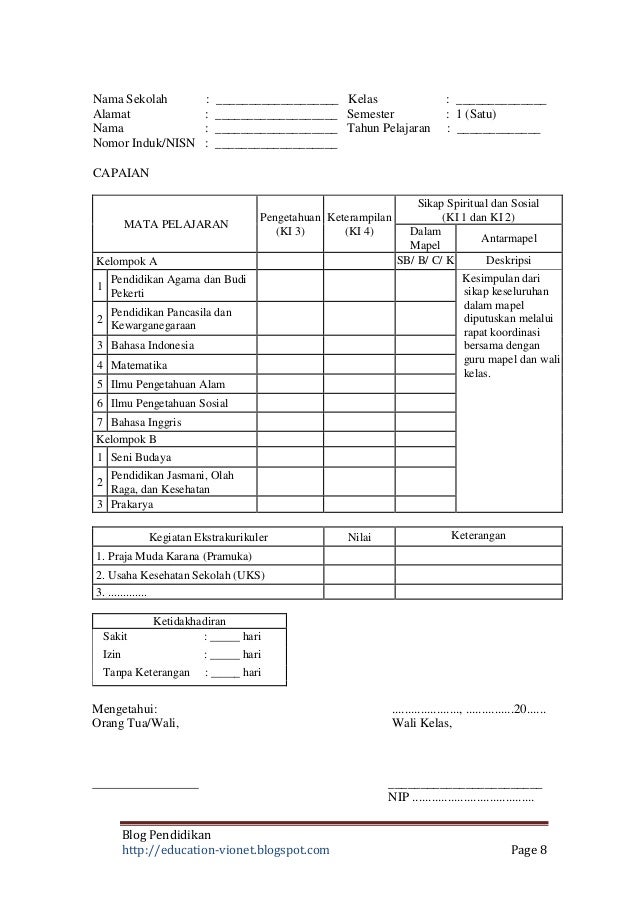 Format raport kurikulum 2013 untuk smp blog pendidikan