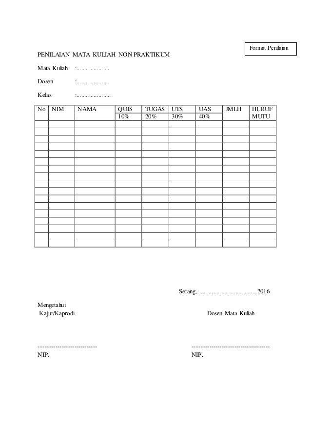 Format Penilaian Mahasiswa Guru Paud