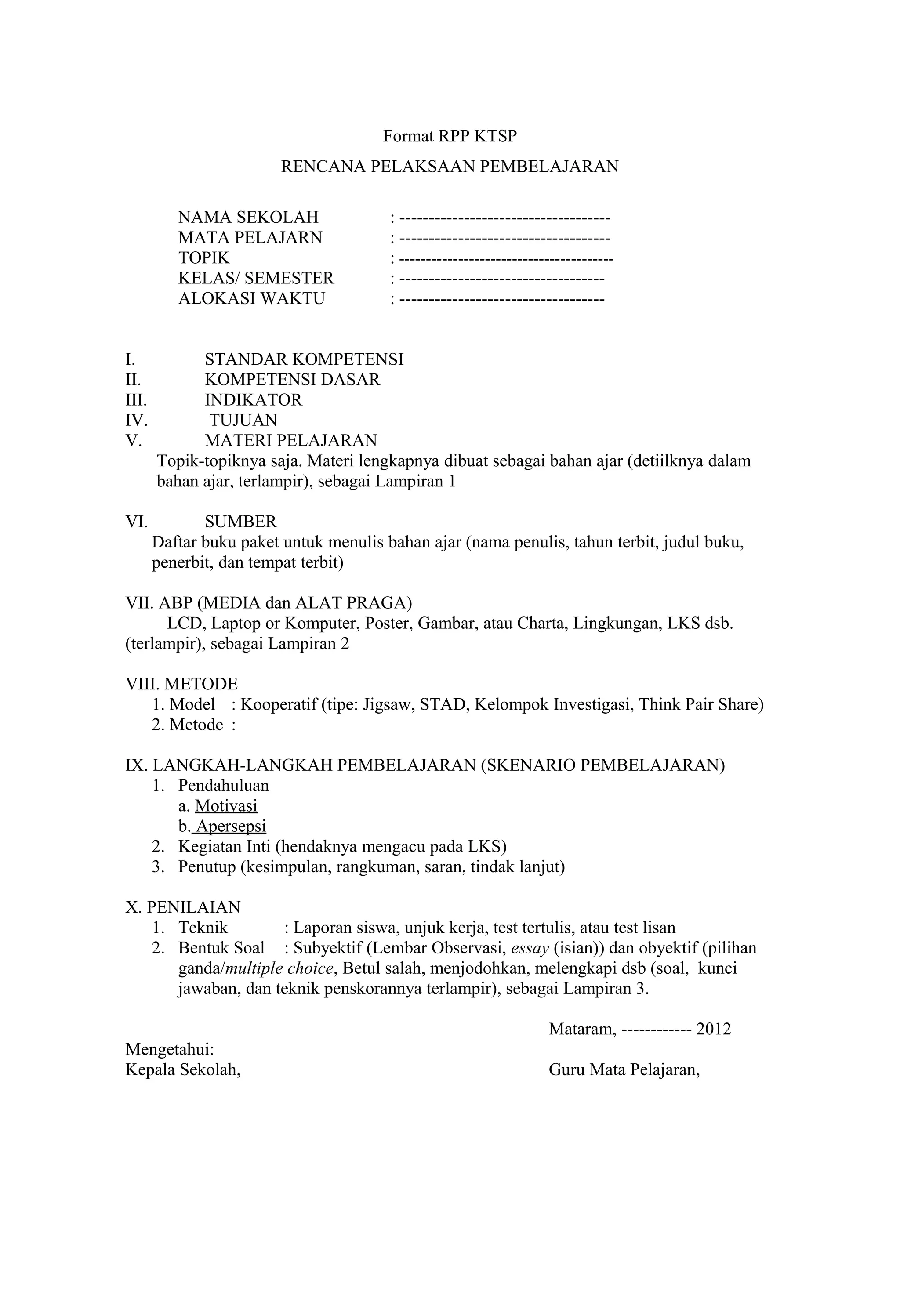 Format rpp kur.ktsp