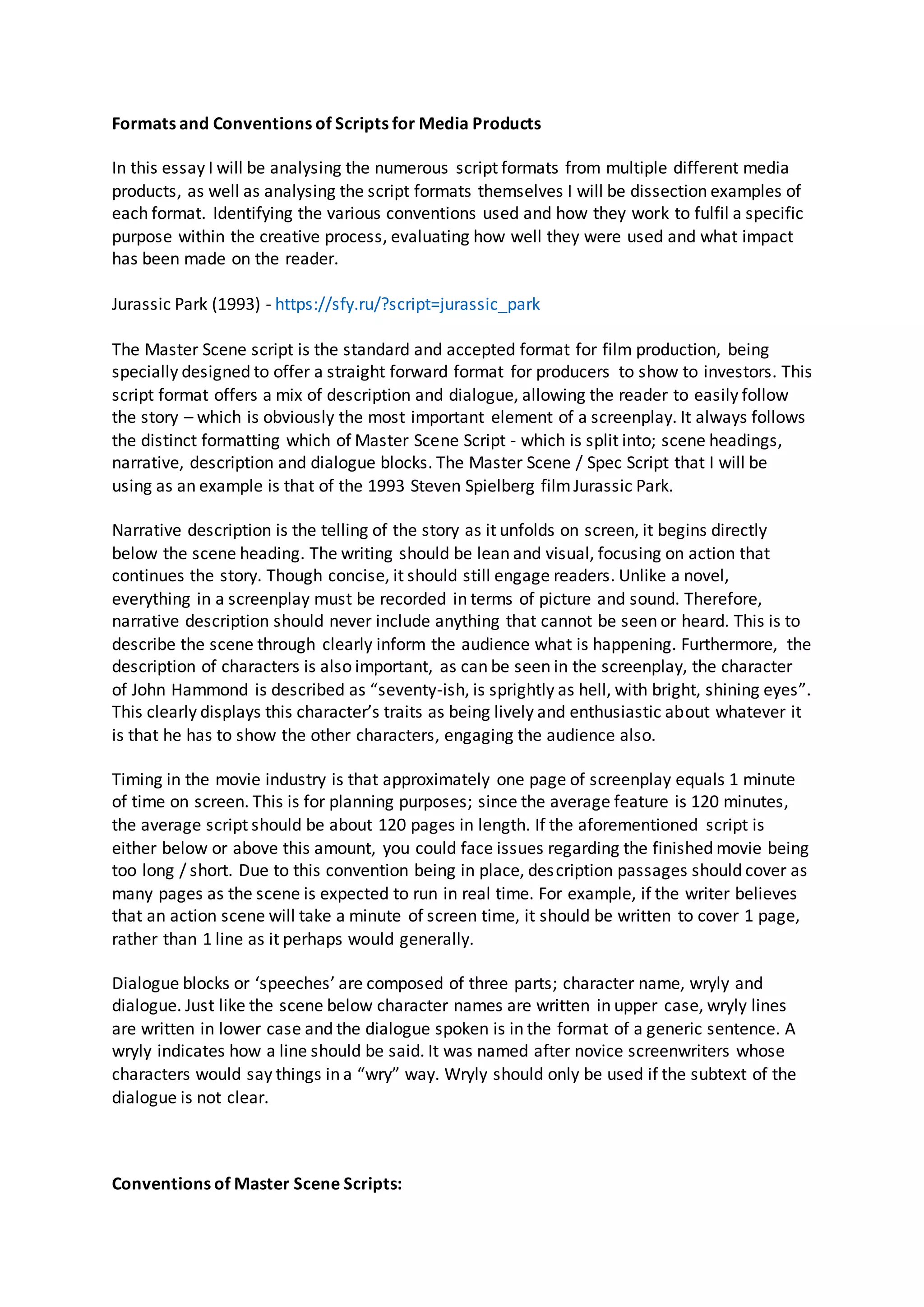 Formats and conventions of scripts for media products | DOCX