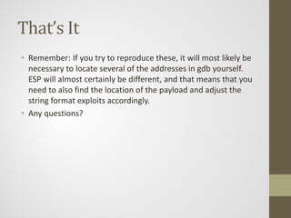 Format String Exploitation | PDF
