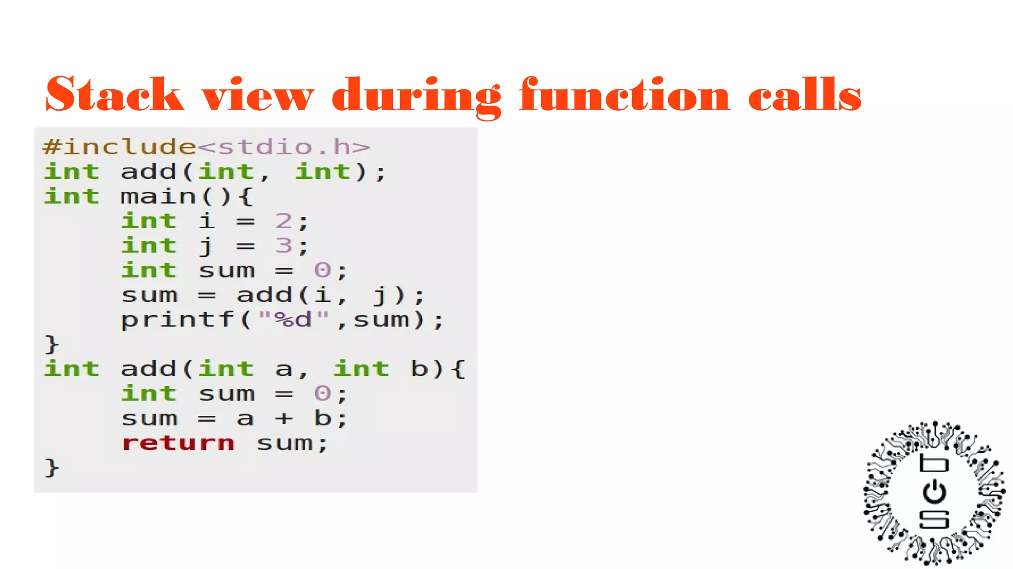 Stack view during function calls
 