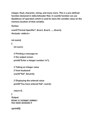Formatted and Unformatted Input_Output in C | DOCX