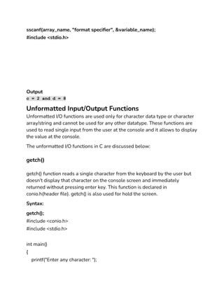 Formatted and Unformatted Input_Output in C | DOCX