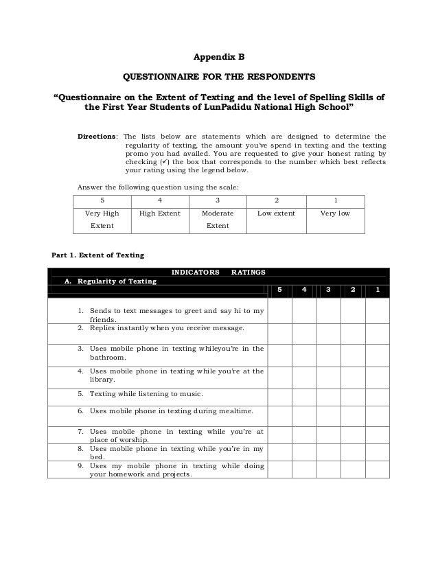 questionnaire survey sample for thesis