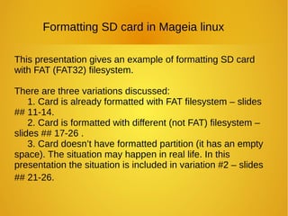 Formatting SD card in Mageia Linux OS | ODP