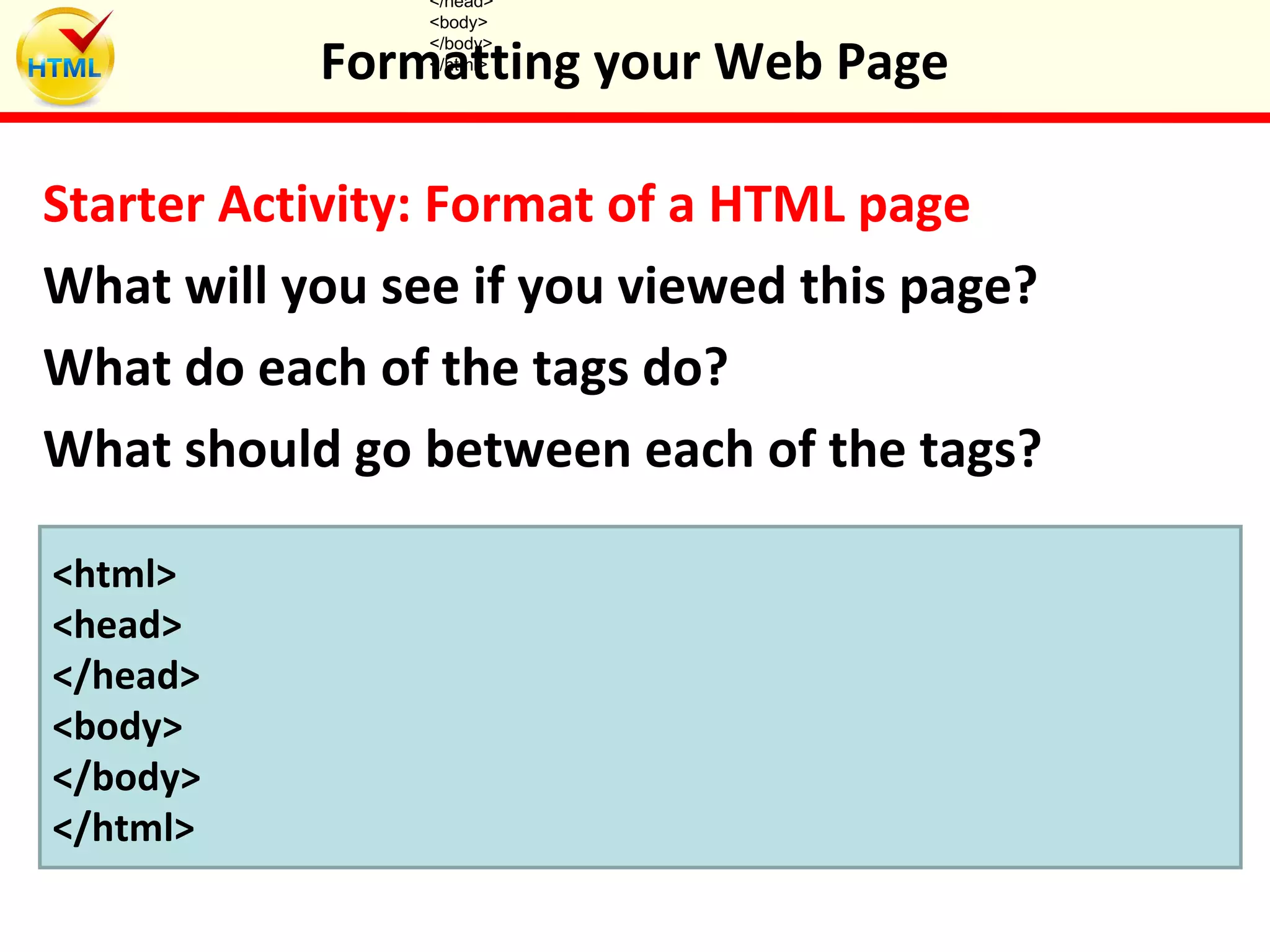 Formatting your web page | PPT