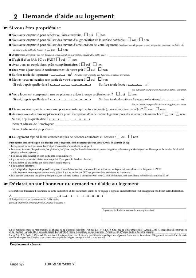 Allocation Logement Formulaire Demande Apl 2021 À Imprimer - Service