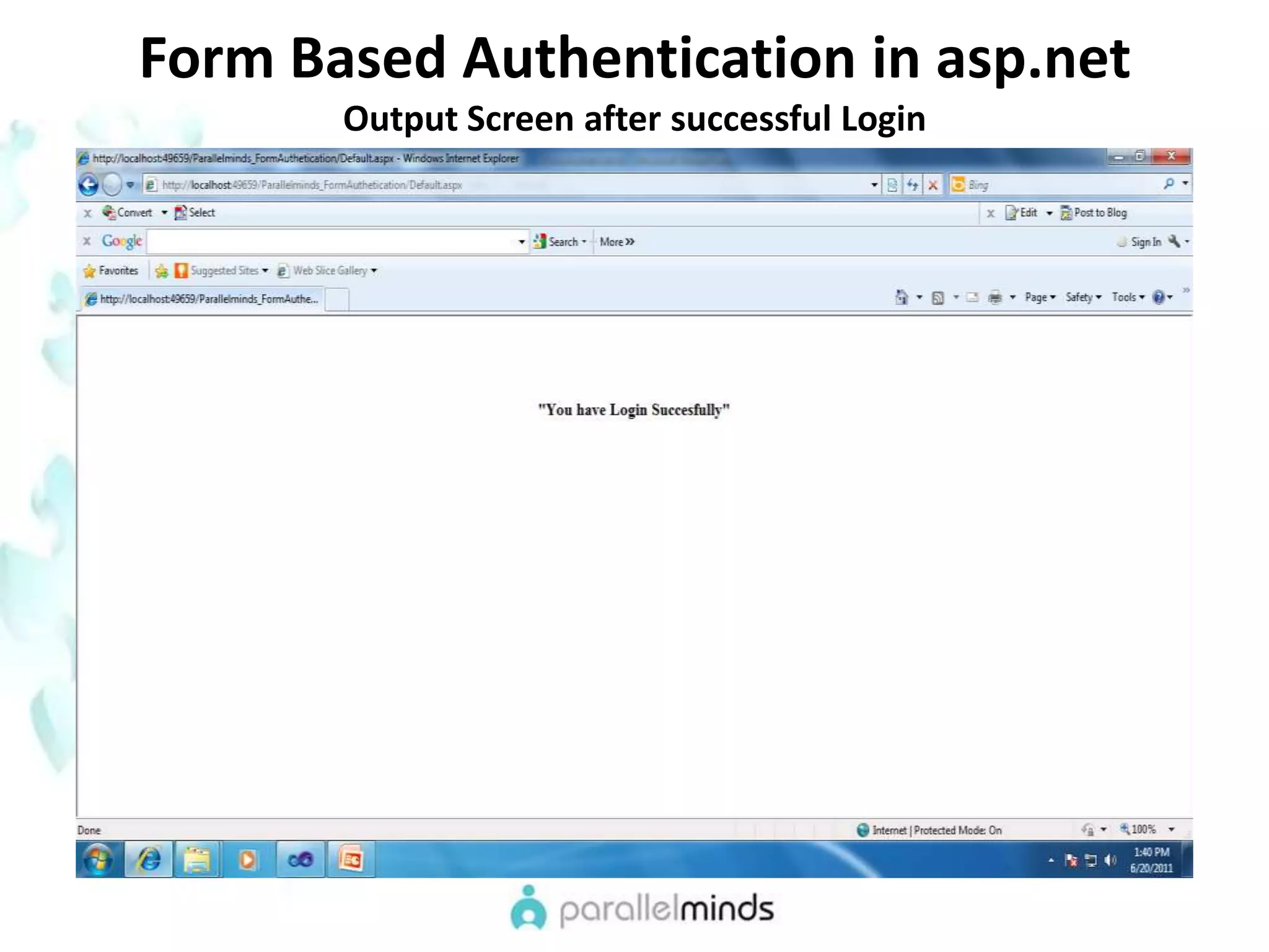 Form Based Authentication in asp.netOutput Screen after successful Login 