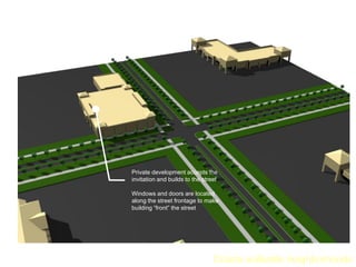 Orient building to the street




Private development accepts the
invitation and builds to the street

Windows and doors are located
along the street frontage to make
building “front” the street




                                 Create walkable neighborhoods
 