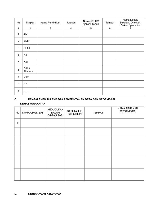 Form daftar riwayat hidup