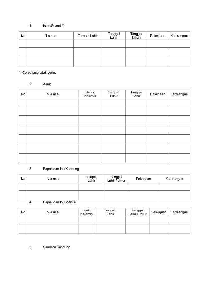 Form daftar riwayat hidup