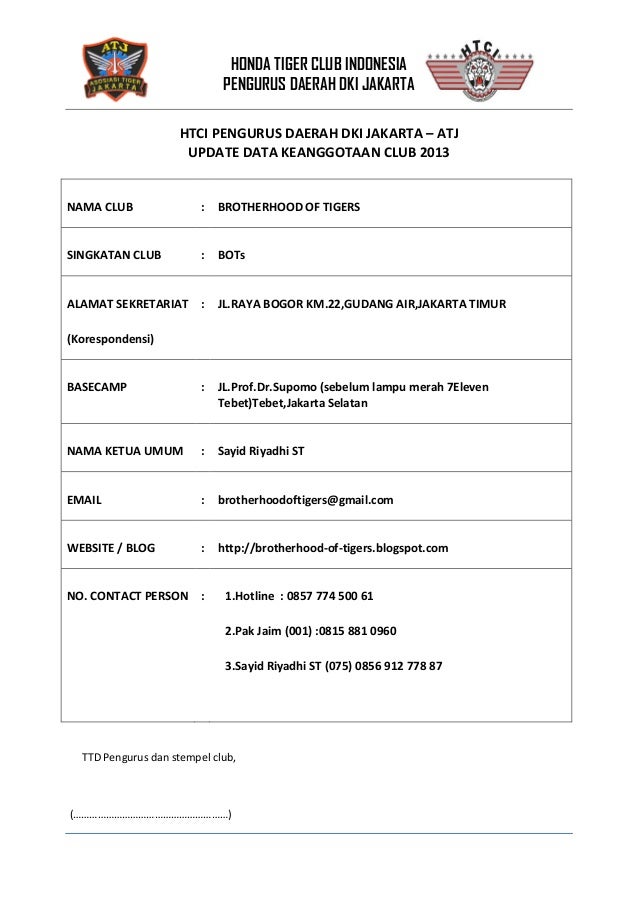 Form data keanggotaan club 2013