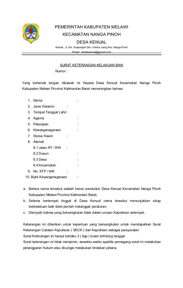 Surat Keterangan Berkelakuan Baik Dari Kepolisian Contoh