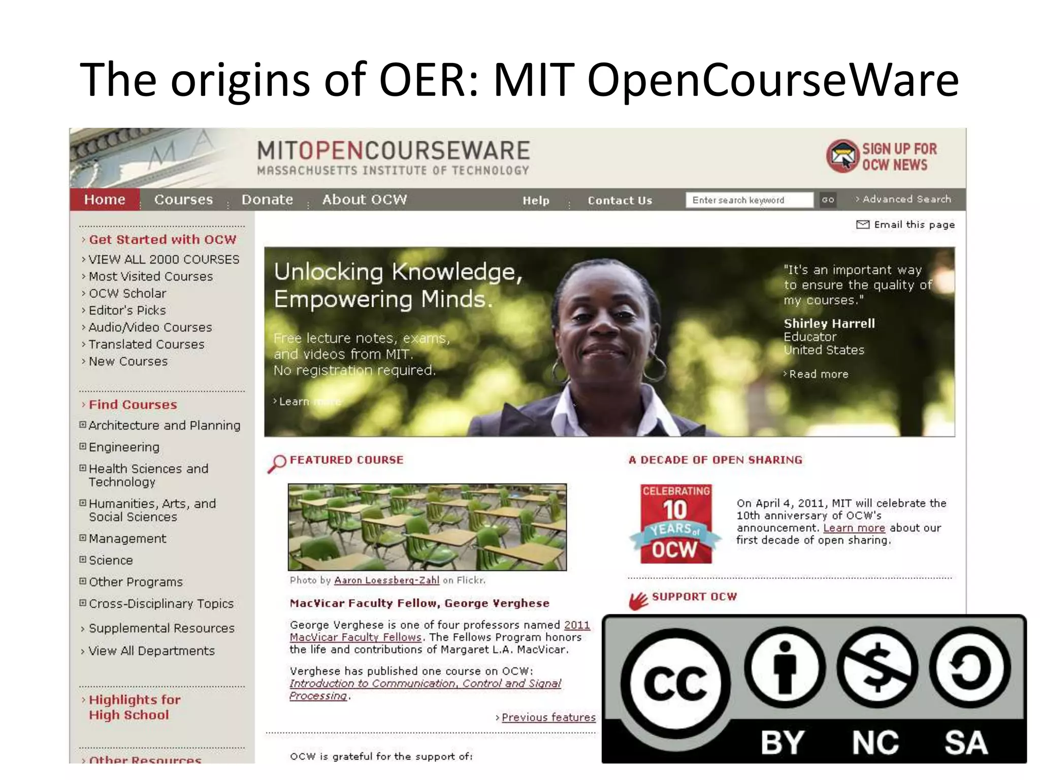 The origins of OER: MIT OpenCourseWare
 