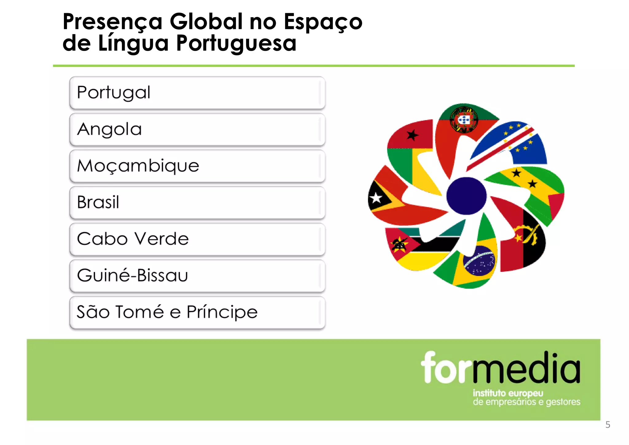 5
Presença Global no Espaço
de Língua Portuguesa
 