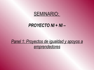 SEMINARIO:  PROYECTO NI + NI – Panel 1: Proyectos de igualdad y apoyos a emprendedores 