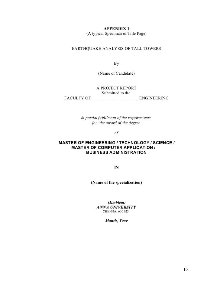 title page of project report sle formet of project report title page of project report sle formet of project report