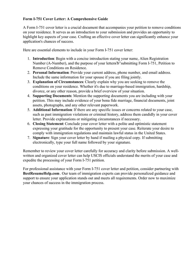 Form I 751 Cover Letter PDF