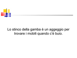 Lo stinco della gamba è un aggeggio per trovare i mobili quando c’è buio. 