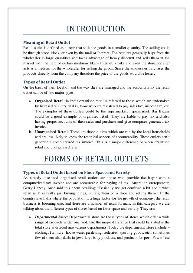 Form of retail outlet