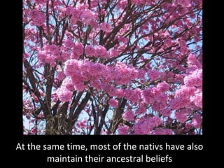 At the same time, most of the nativs have also  maintain their ancestral beliefs 