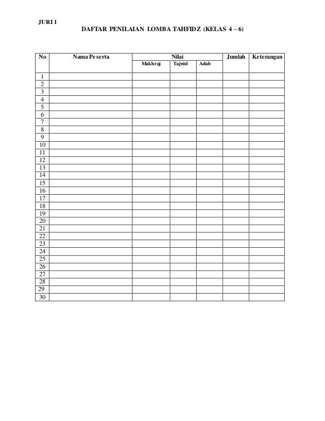 Format Penilaian Lomba Tahfidz Qur�an Belajar di Rumah Format Penilaian Lomba Tahfidz Qur�an Belajar di Rumah