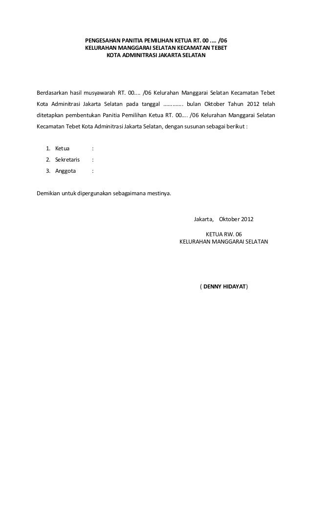 Form Pemilihan Ketua Rt
