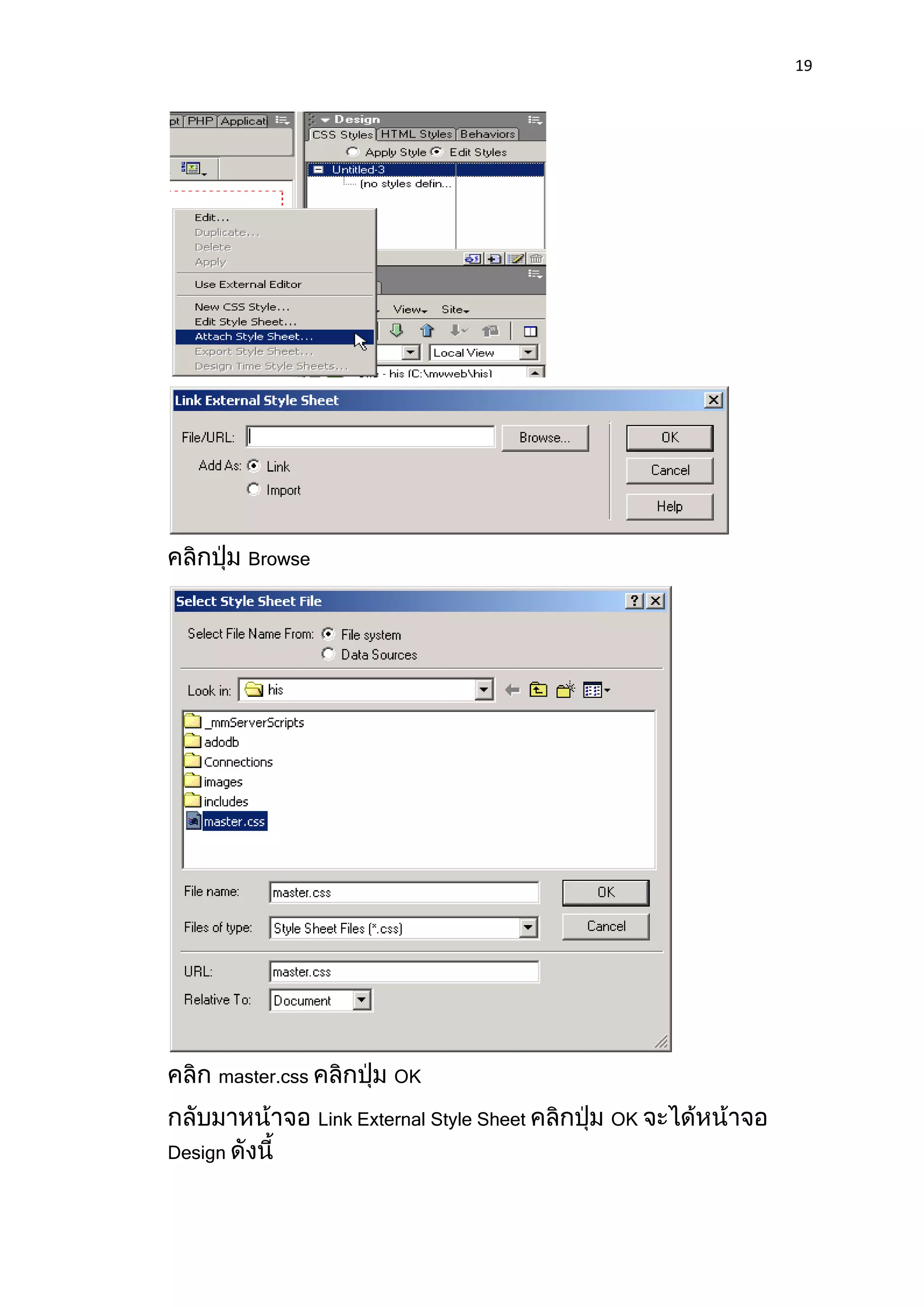 19




         Browse




     master.css            OK

                  Link External Style Sheet   OK
Design
 