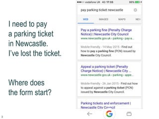 I need to pay
a parking ticket
in Newcastle.
I’ve lost the ticket.
Where does
the form start?
3
 
